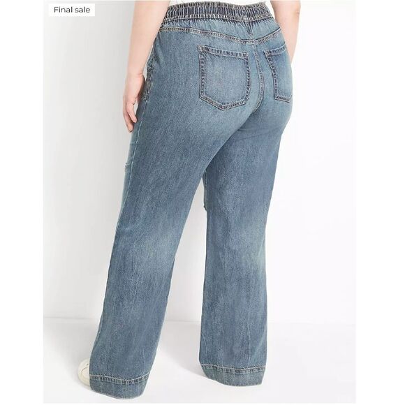 Lane Bryant Pull On Mid Rise Torn Wide Leg Jeans Plussize 14 NWT - Picture 7 of 14